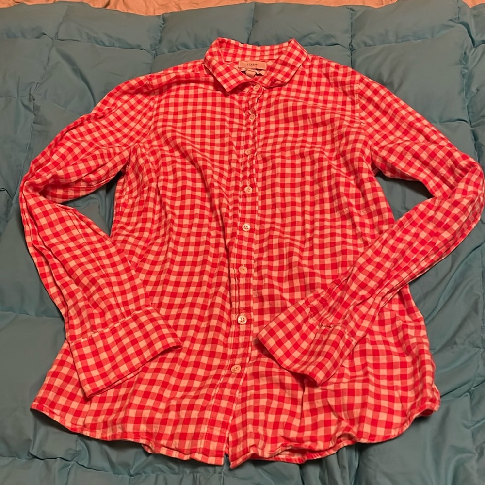 J.Crew Women’s Flannel button down. Size 4 orange and white gingham